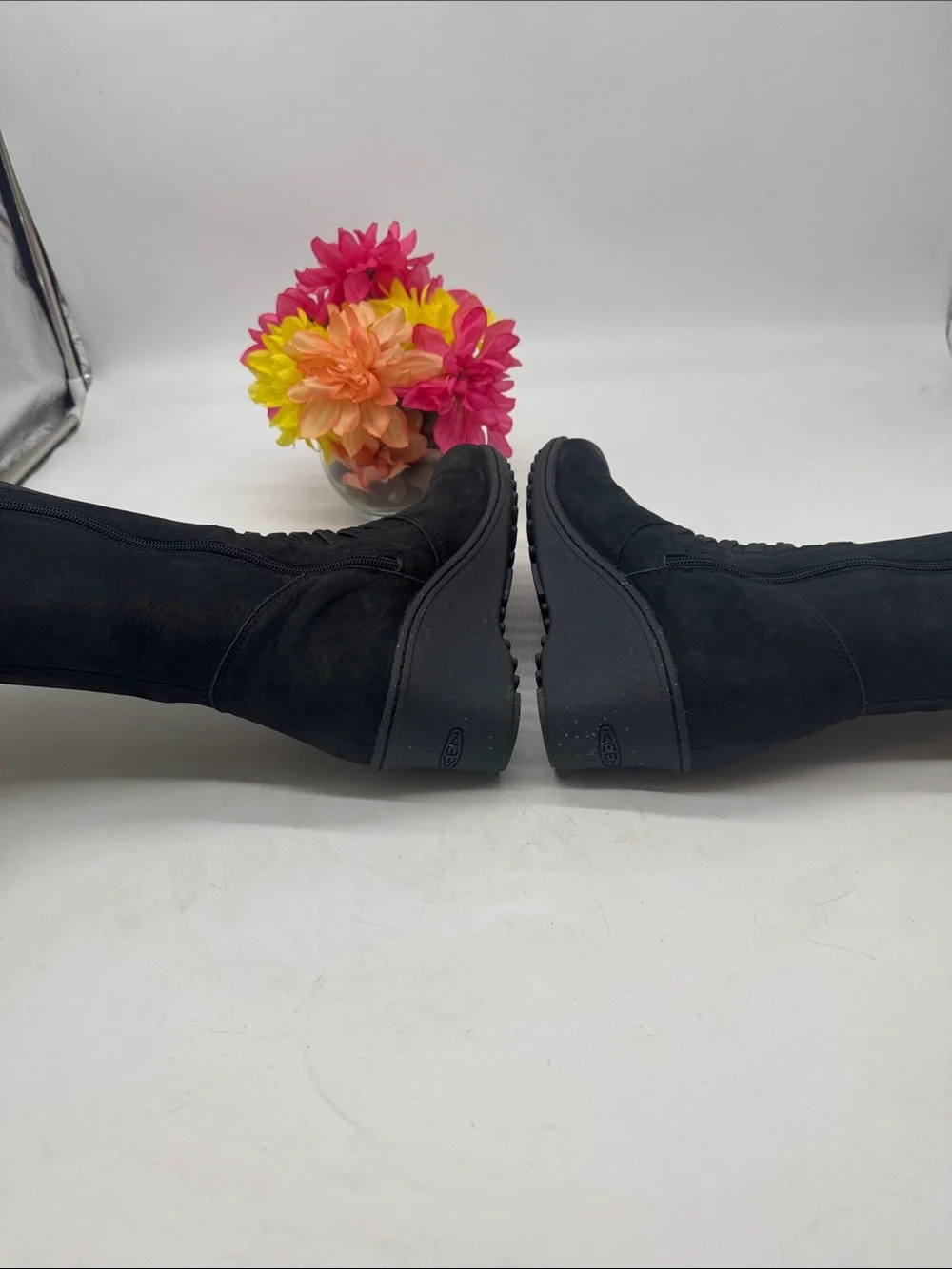 Keen Black Women's Tall Leather Wedge Heel Boots Size 8.5